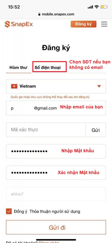 Hướng dẫn đăng ký sàn giao dịch Snapex