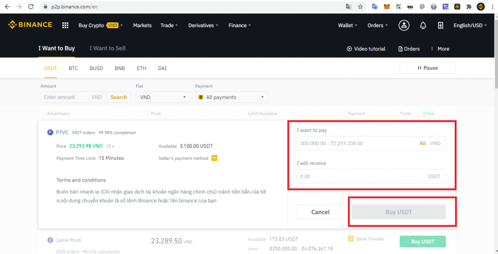 Hướng dẫn mua bán USDT trên sàn giao dịch Binance P2P
