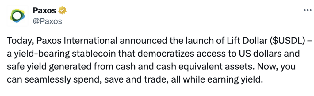 Paxos International ra mắt stablecoin sinh lời Lift Dollar (USDL) 4 image 31