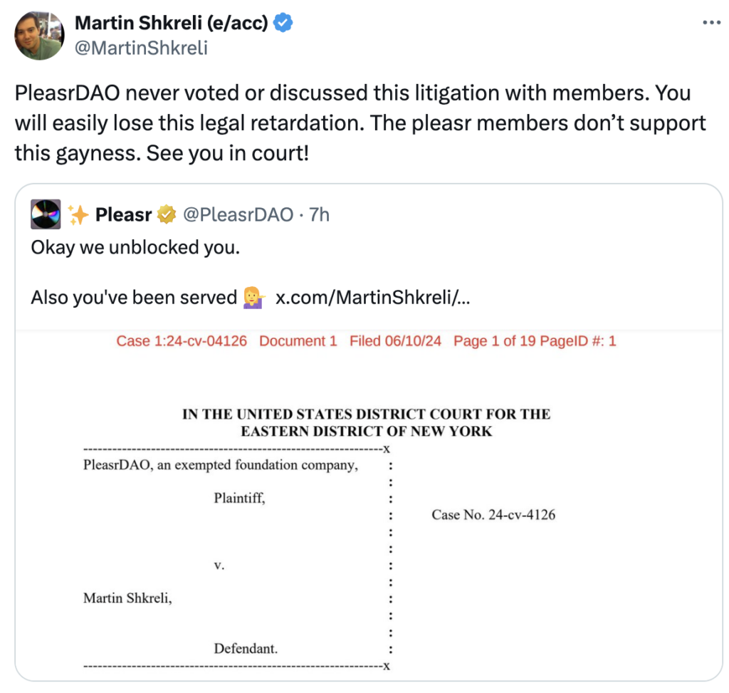 PleasrDAO đệ đơn kiện Martin Shkreli 4 PleasrDAO Martin Shkreli