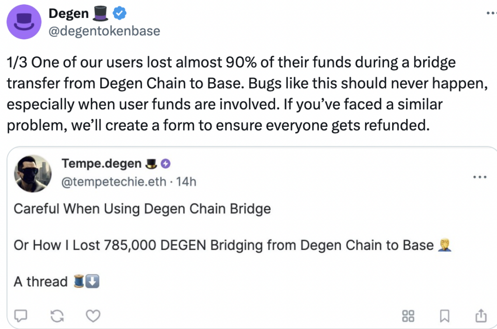 Người dùng Degen Chain mất 90% tài sản trong quá trình bridge 4 image 78