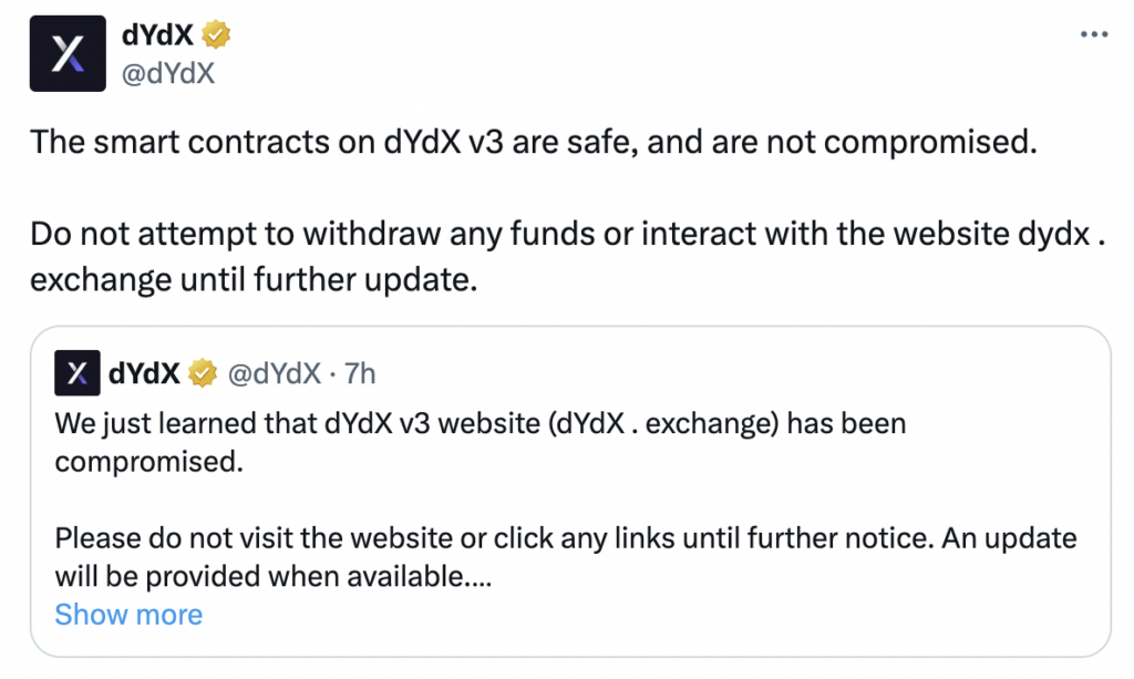 dYdX v3 bị tấn công DNS, tiềm ẩn nguy cơ tổn thất 6 image 100