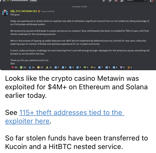 Crypto casino Metawin mất 4 triệu USD do lỗ hổng trong ví nóng 4 image 3
