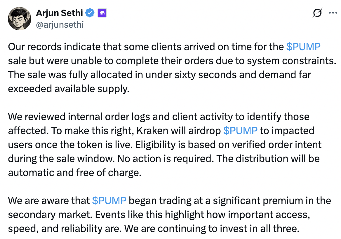 Kraken sẽ airdrop PUMP cho người dùng gặp lỗi lệnh 4 Screenshot at Jul 13 15 45 23
