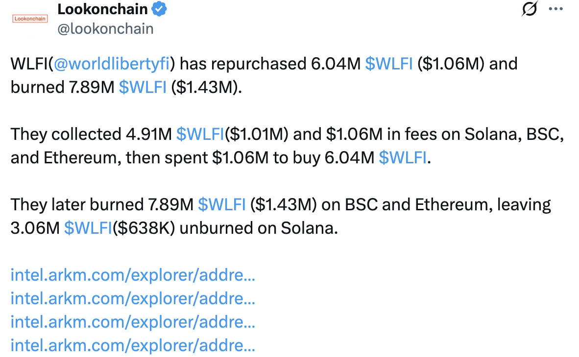WLFI - token nhà Trump - mua lại 1 triệu USD rồi đốt 1.43 triệu USD 4 Screenshot at Sep 28 21 08 51