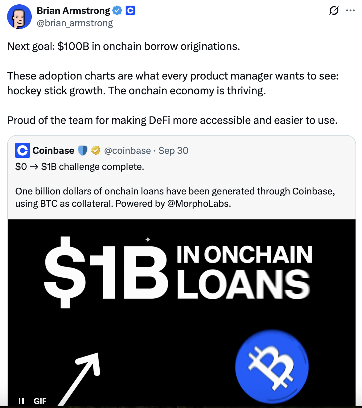 Coinbase đạt 1 tỷ USD cho vay onchain thế chấp Bitcoin thông qua Morpho 4 Screenshot at Oct 01 22 46 41