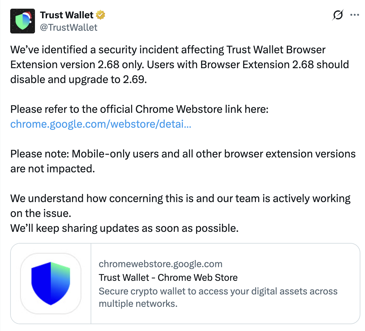 Trust Wallet dính sự cố bảo mật, gây thiệt hại 6 triệu đô 4 Screenshot at Dec 26 10 54 10
