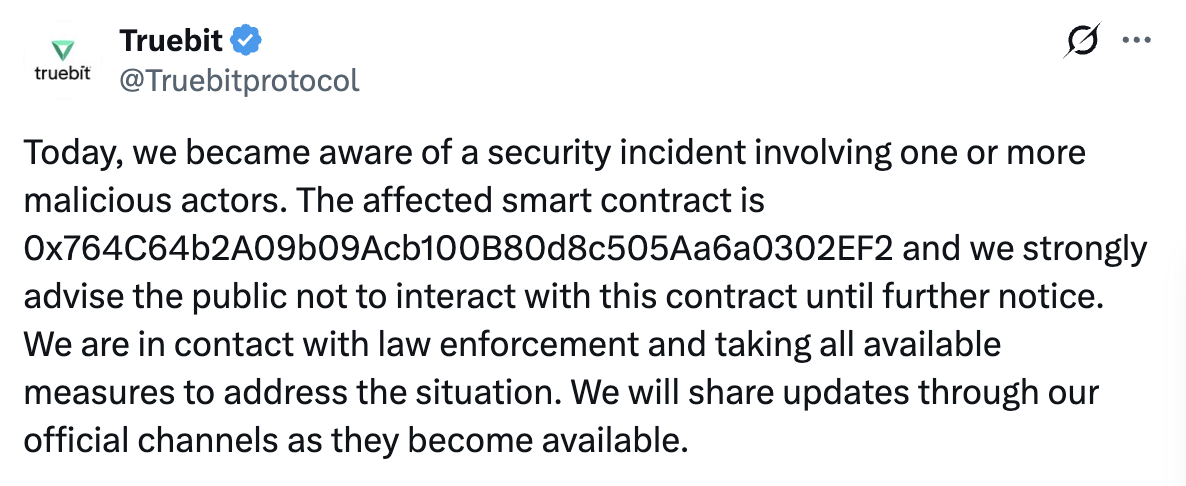 TRU của Truebit lao dốc 99.9% sau vụ hack 26 triệu USD 4 Screenshot at Jan 09 17 17 06