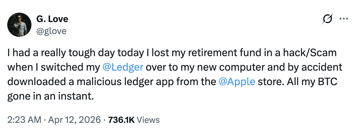 App Ledger giả trên App Store rút sạch 5.9 BTC của một nhạc sĩ Mỹ 4 Screenshot at Apr 13 14 49 47